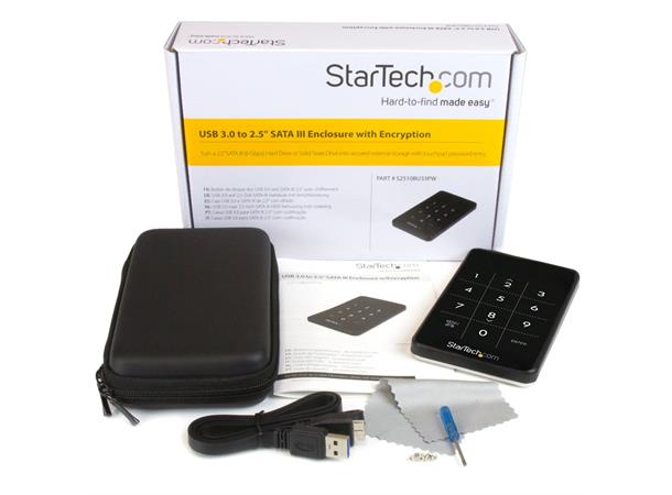 StarTech 2,5" USB3.0 case Password prot. 256-bit AES, m/ passord, trykkfølsom