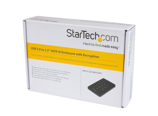 StarTech 2,5" USB3.0 case Password prot. 256-bit AES, m/ passord, trykkfølsom