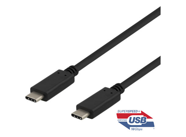 USB-C hann - hann kabel, 1m, Svart 1m, USB 3.1 Gen 2, 10 Gbps, 100W