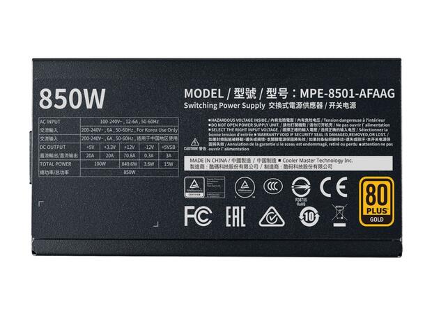 Cooler Master 850W MWE 80+ Gold PSU Fullmodulær ATX 12V, 4x 6+2-pin PCIe