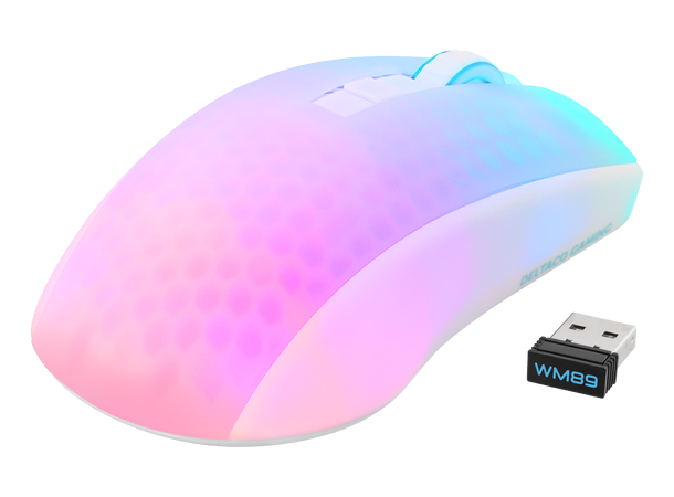 DELTACO WM89 Trådløs gamingmus, hvit RGB, gjennomsiktig, 800-10000DPI