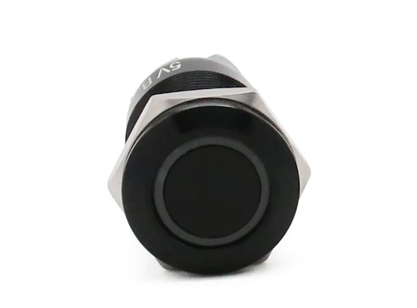 12mm vanntett trykknapp i metall 3-6V, svart med hvit LED-ring