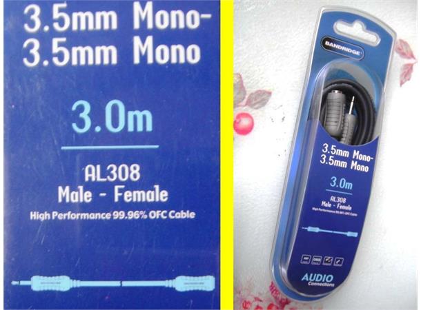 Bandridge 3.5mm mono kabel 3 m Male-Female AL308