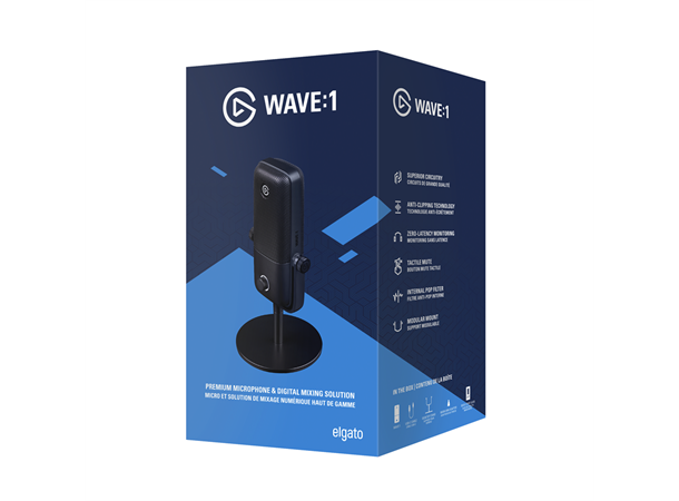 Elgato Wave 1 Premium Mikrofon USB-C,mikrofonstativ,kardioid,Clipguard