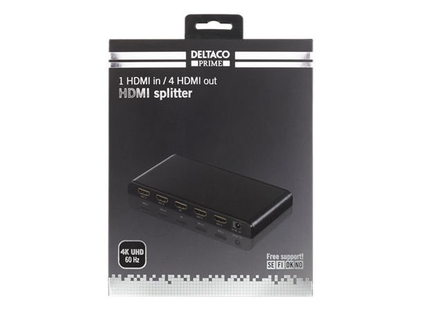 HDMI Splitter 4 Porter, 4K@60Hz, sort LPCM 7.1, Dolby Digital Plus, DTS-H