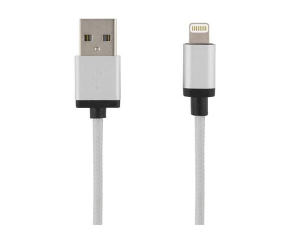 Lightning to USB cable 1m sølvfarget 1m, MFi, synk-/ladekabel, flettet/sølv