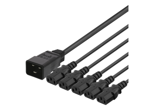 Strømkabel PC Y-splitter (1 til 5), 2m 2m, 1x IEC C20 (F) til 5x IEC C13 (M)