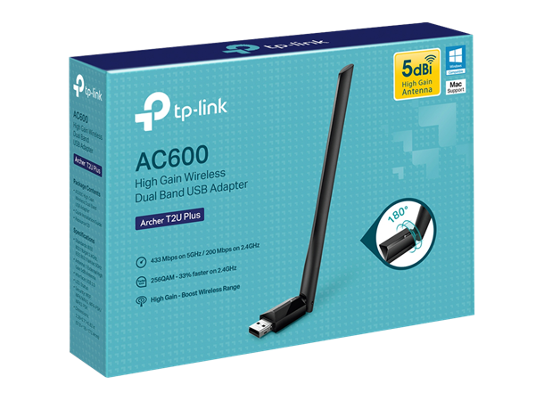 TP-Link Archer T2U Plus to-bånds USB AC600 to-bånds, Win & Mac support
