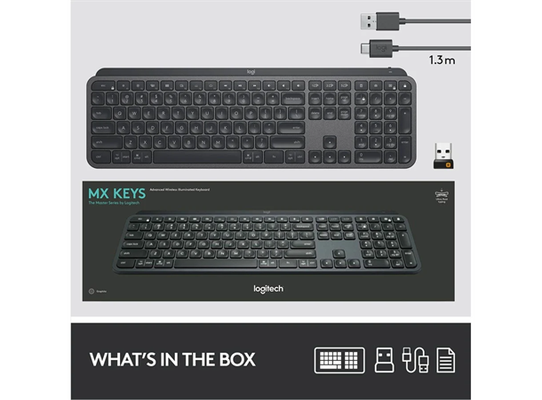 Logitech MX Keys Advanced Trådløst tastatur, 3 enheter, oppladbart