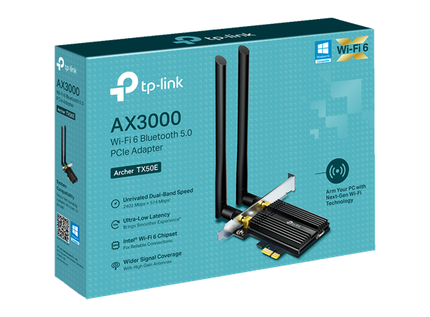 TP-Link TX50E Wi-Fi 6 PCIe-adapter AX3000, Bluetooth 5.0
