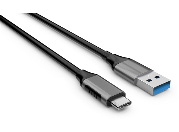 USB-C han - USB3.1-A han kabel, 2m 2m, Grå/Svart, Max data- & ladehastighet