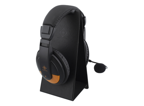 Universal folding headset stand lightweight, PU Leather, black