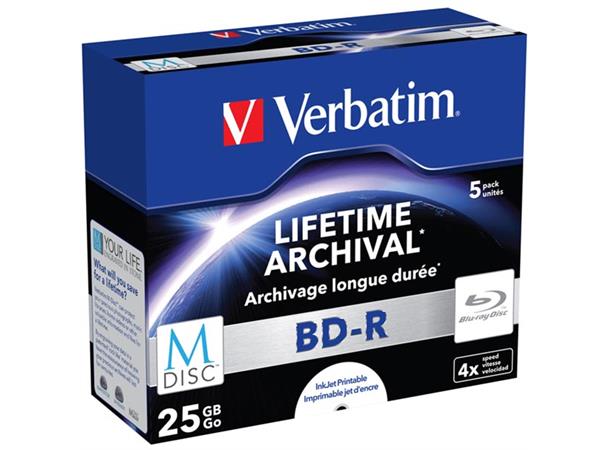 Verbatim M-Disc BD-R, 5-pakning 4x skrivehastighet, 25GB/200min