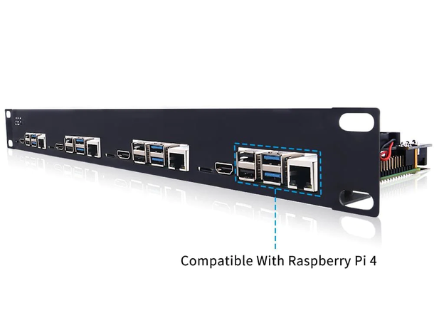 1U Rack For Raspberry Pi 4B Clusters plass til 4 Raspberry Pi 4, sort