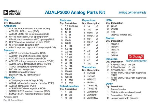 Analog Devices Komponentsett LEDs, transistorer, sensorer, op amp mm