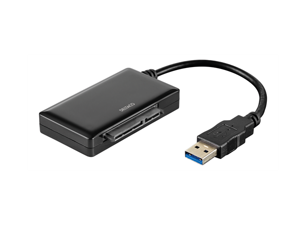 Deltaco USB3.0 -> SATA 3.0 adapter for harddisker og SSD, m/strømadapter