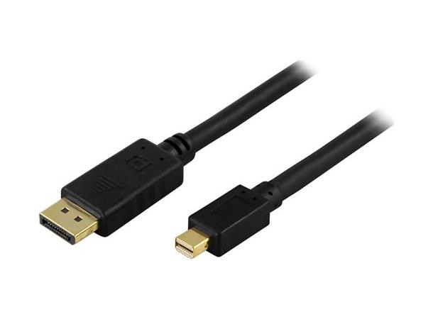 DisplayPort kabel, DP - DP-mini, 1m 1m, 4K @ 60Hz (DP 1.2), Sort
