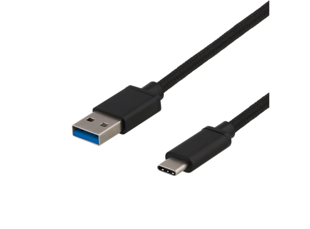 USB-C han - USB3.1-A han kabel, 0,5m 0,5m, Svart, Max data- OG ladehastighet