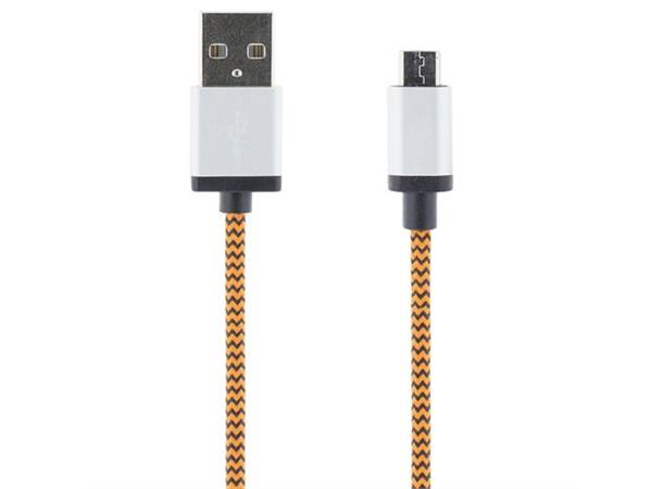 USB 2.0 kabel A - micro-B M/M 2m stoff 2m, USB til Micro USB, stoffkledd