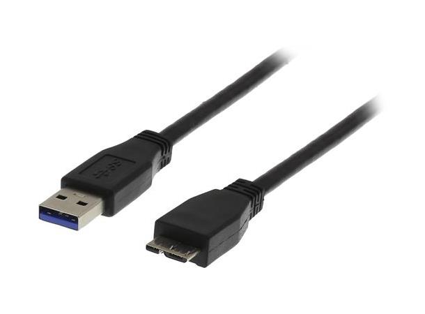 USB 3.0 kabel A - micro-B M/M 2m 2m, USB til Micro USB, Sort kabel