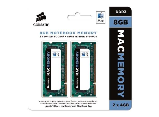 Corsair DDR3 SODIMM 1333MHz 8GB for Mac 2x 4GB, CL9, 204pin, 1,5V