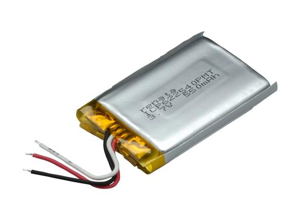 Litium Polymer Batteri, 3.7V, 550mAh Med kabler for loddetilkobling