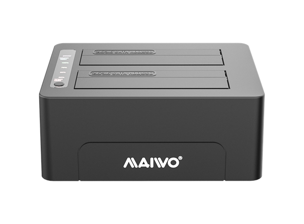 MAIWO 2-brønns dockingstasjon, USB-C 2x 2,5/3,5" SATA, USB-C-tilkobling