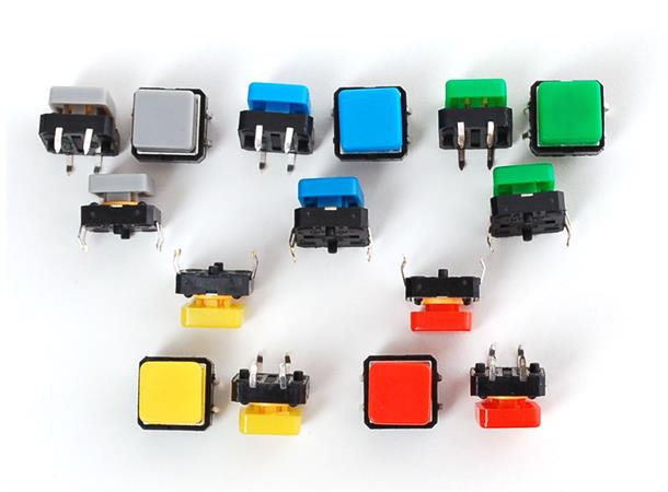 Square 12mm Tactile Button Switch Colorful Assortment, 15-pack