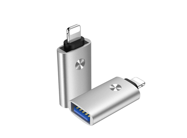 USB 3.0 (hunn) -> Lightning OTG-adapter Sølvgrå, USB 3.0 hunn -> Lightning hann
