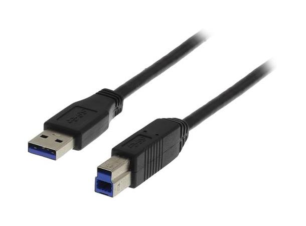 USB 3.0 kabel A - B M/M 1m 1m, svart kabel, 4,8Gbit/s