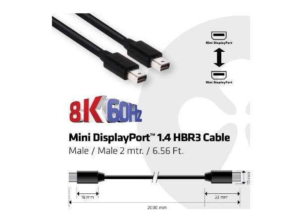 8K DisplayPort-kabel (miniDP-miniDP), 2m 2m, 8K@60Hz, 4K@120Hz, DP 1.4