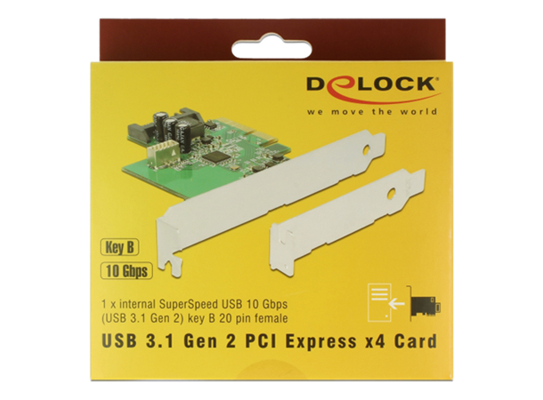 DELOCK PCIe x4, USB3.1 gen2, B20 female internal USB-C (20-pin mini) connector
