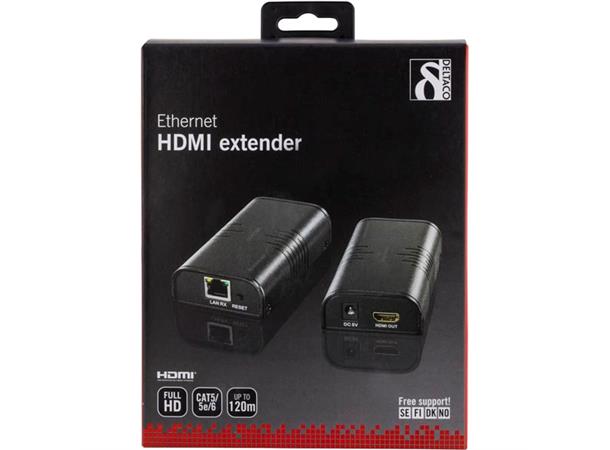 Deltaco HDMI Extender over LAN (1x RJ45) max 120 meter @ 1080P med Cat6-kabel