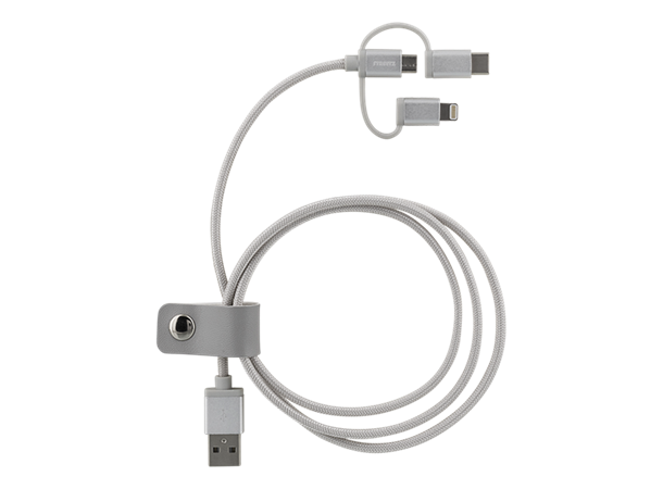 3-in-1 USB til USB C/Micro USB/Lightning 1m, MFi, Sync/Charge cable, stoffbekledd