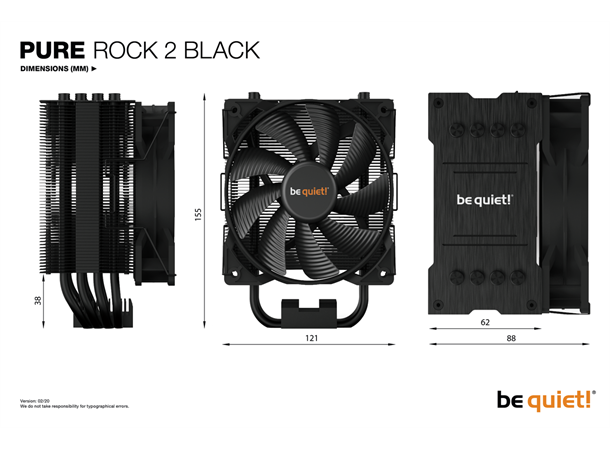 Be Quiet Pure Rock 2 (155mm høy) AM5/AM4, LGA1700/115x/20xx - 150W TDP