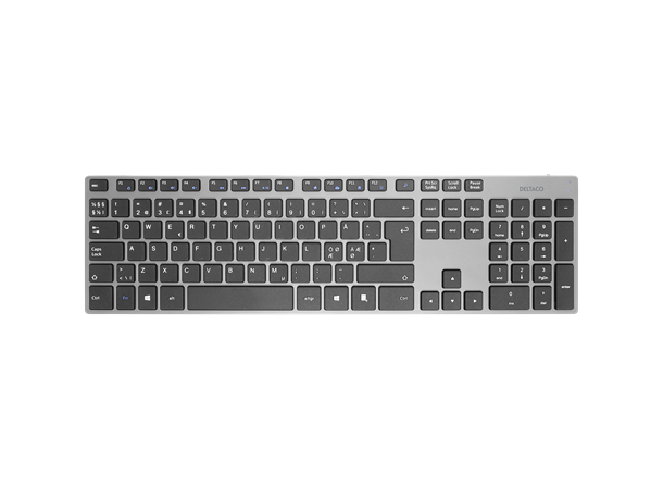 DELTACO trådløst tastatur Nordic Konstruksjon i aluminium, USB, mørk grå