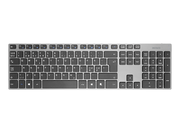 DELTACO trådløst tastatur og mus Konstruksjon i aluminium, USB, mørk grå