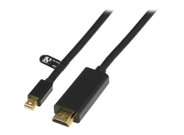 DisplayPort kabel, mini-DP - HDMI 2m 2m Sort, med lyd