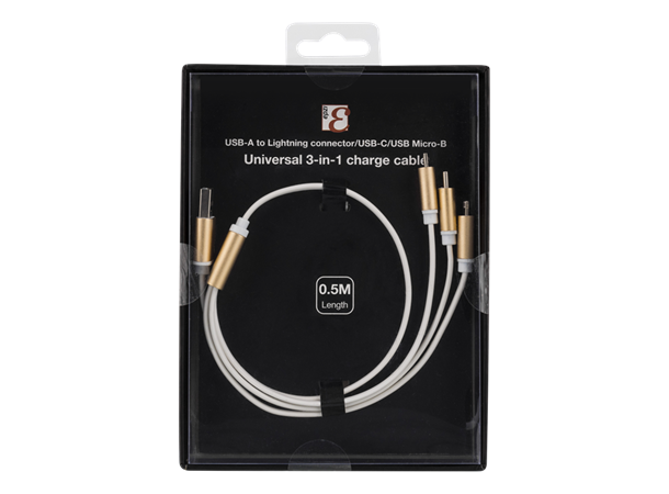 Multi-charge USB cable (50cm) USB til USB C/Micro USB/Lightning