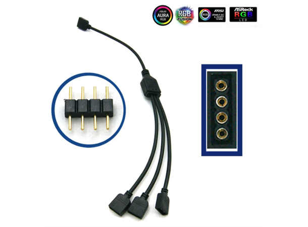 RGB 3-Way Splitter Cable 30cm 4-pins 12V RGB, 30cm, 1 til 3-splitt