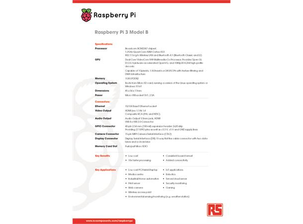 Raspberry Pi 3 Model B, w/ WiFi & BT 4.1 Quad 1,2GHz, 1GB RAM, HDMI, 4xUSB, mSD