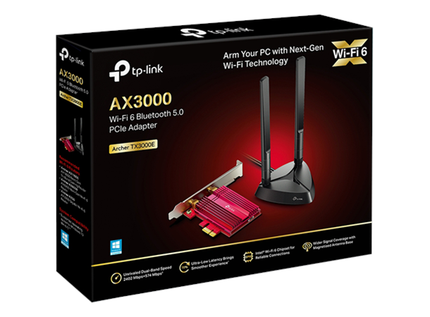 TP-Link Archer TX3000E Wi-Fi 6, BT 5 PCIe-adapter, sort/rød