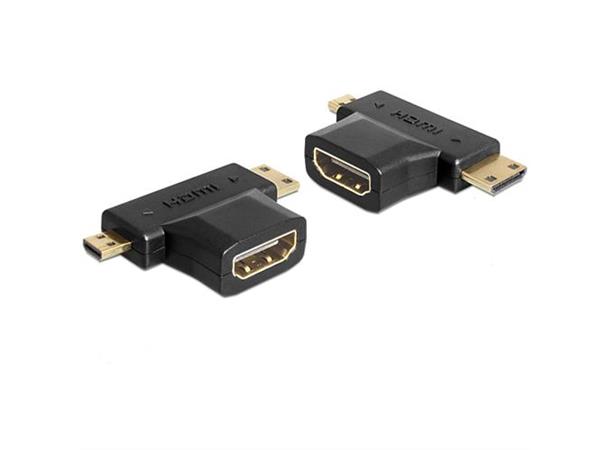 HDMI (F) -> HDMI micro (M) & mini (M) -Få både mini- og micro-endestykke i ett