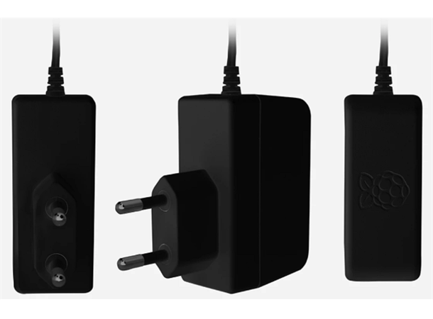 Raspberry Pi micro-USB AC-adapter, Svart Svart, EU-plug, 5,1V@2,5A, 1,5m ledning