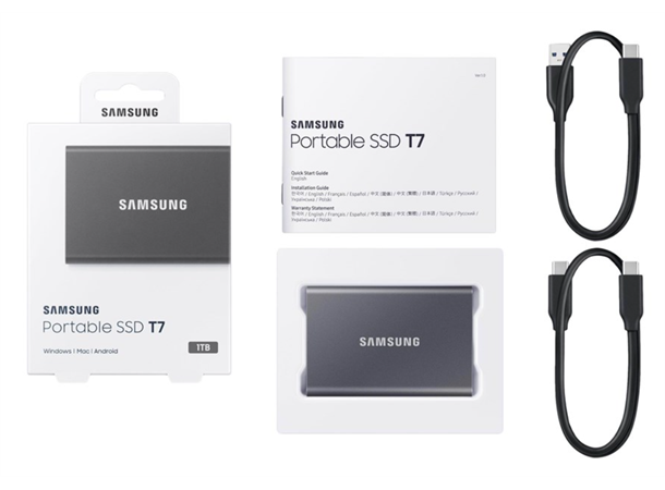 Samsung T7 1TB Titan Grey portable SSD USB-C (3.2 Gen.2) , up to 1050/1000MB/s