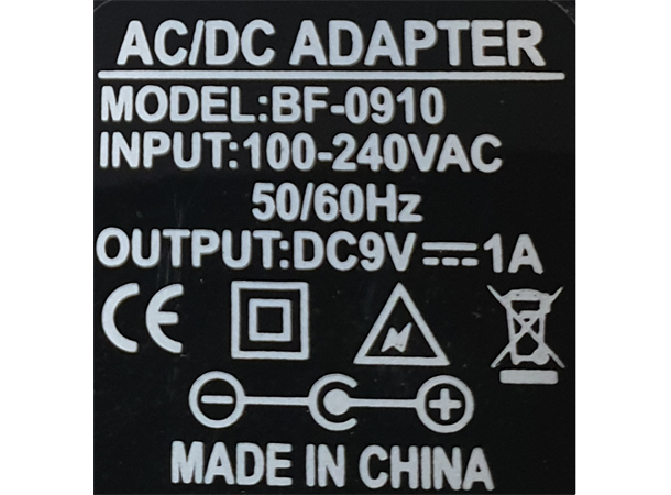 Strømadapter 220V -> 9V, 1A (2,1/5,5mm) For bl..a Arduino UNO R3 MEGA 2563