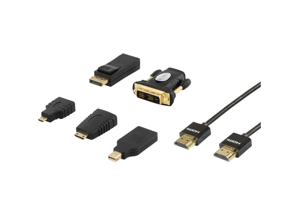 DELTACO HDMI/DisplayPort/DVI adapter kit Micro-/MiniHDMI/Mini-/DP/DVI -> HDMI 2m