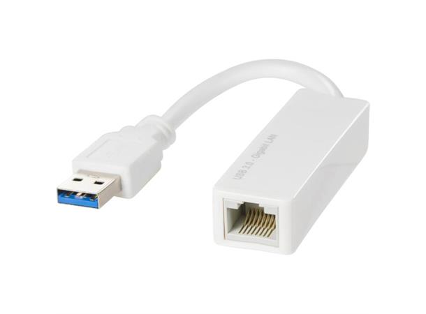 DELTACO USB 3.0 GbLAN Nettverksadapter Hvit, RJ45 - USB3.0, Mac-Linux-Windows