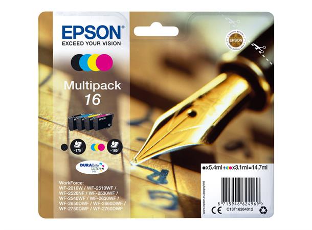 EPSON Ink Multipack T1626, Penn Sort, Gul, Cyan, Magenta