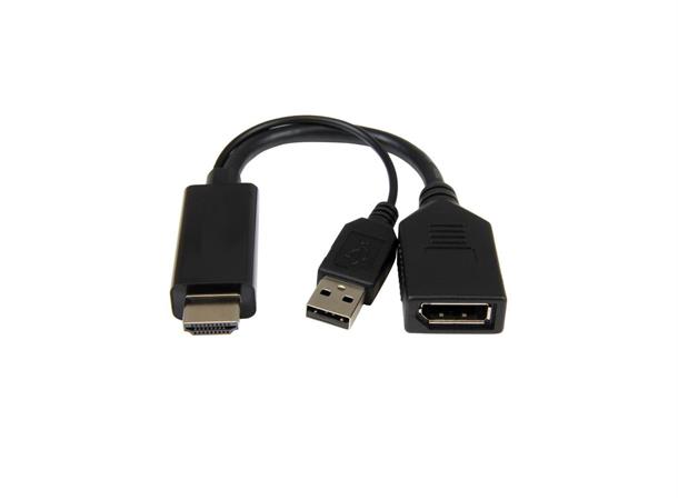 HDMI hann til Displayport hunn adapter Svart, trenger strøm fra USB-kabel - Digital Impuls Oslo